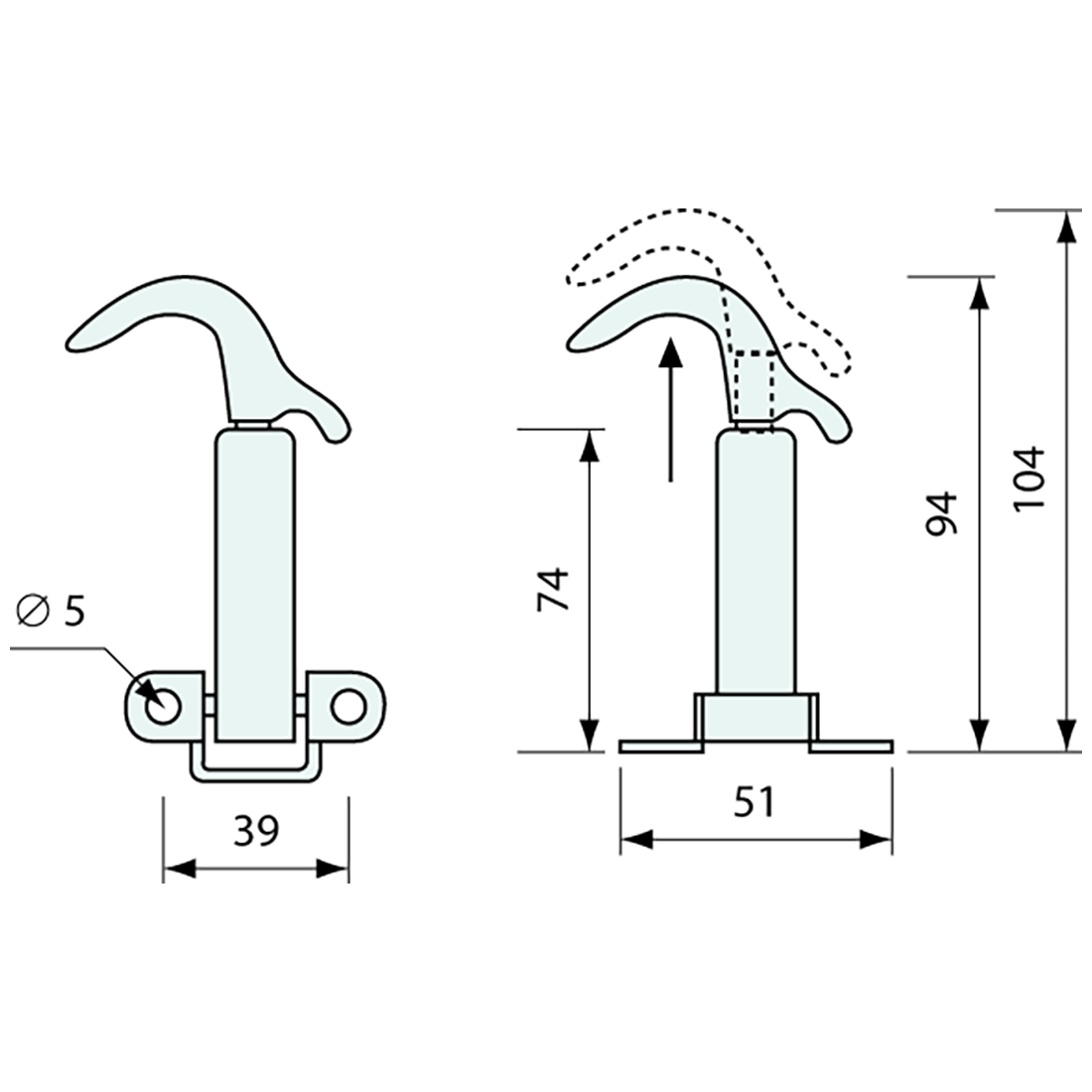Hold Down Latch Black Enamel 76mm